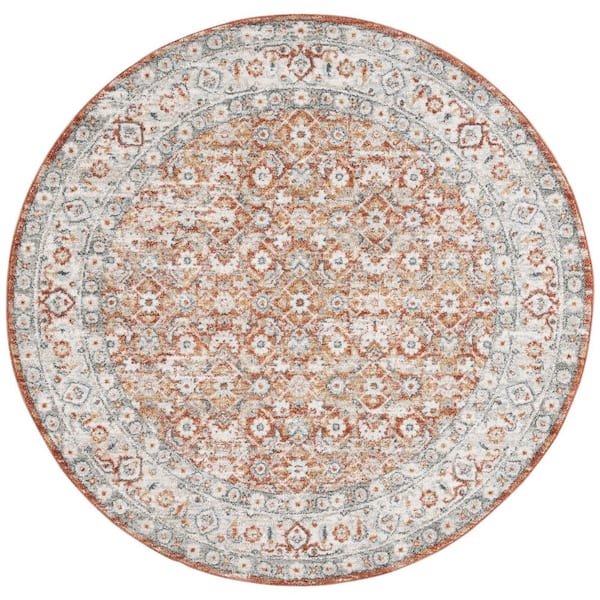SAFAVIEH Avalon 7 ft. x 7 ft. Rust/Gray Ornate Distressed Floral Round Area Rug