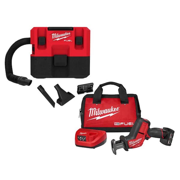 Milwaukee M12 FUEL 12-Volt Lithium-Ion Cordless 1.6 Gal. Wet/Dry Vacuum w/M12 FUEL HACKZALL Reciprocating Saw Kit