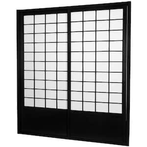 7 ft. Black Shoji 2-Panel Sliding Door
