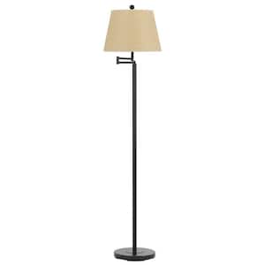60 in. Bronze 1 Dimmable (Full Range) Swing Arm Floor Lamp for Living Room with Cotton Empire Shade