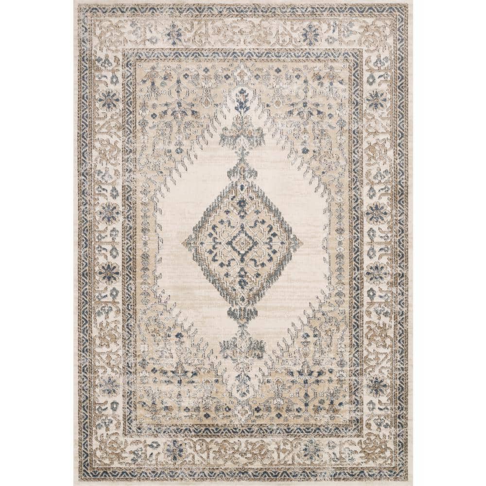 Ivory and Oatmeal Rectangular Oriental Rug