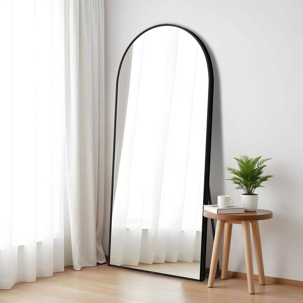 Wooakway Black 31 in. W x 71 in. H Arch Metal Framed Full Length