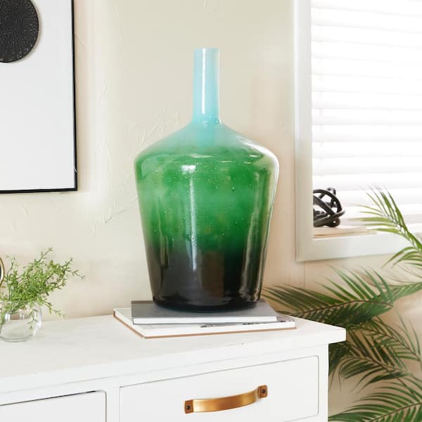 Litton Lane 21 in. Green Ombre Glass Decorative Vase