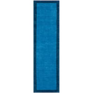 Himalaya Light Blue/Dark Blue 2 ft. x 10 ft. Border Runner Rug
