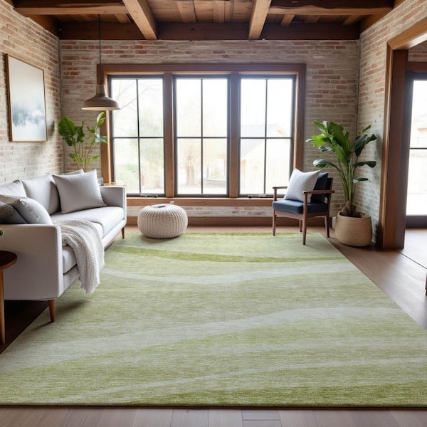 Mayfield Premium Machine Washable Abstract AMF1099 Aloe 8 ft. x 10 ft. Area Rug