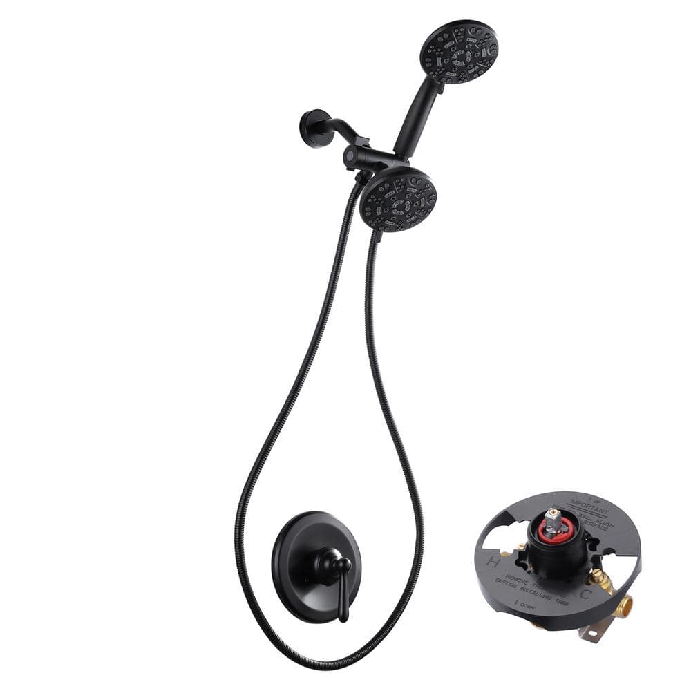 2-in-1 Single Handle 7-Spray Brass Shower Faucet 1.8 GPM with Double Adjustable Heads in. Matte Black (Valve Included)
