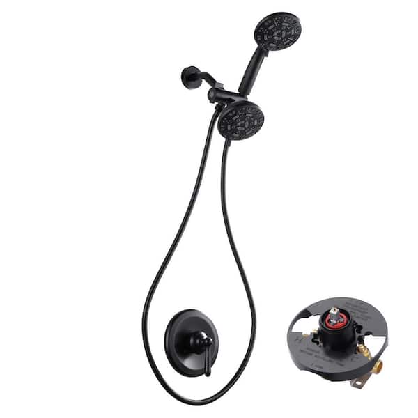 IVIGA Single Handle 7-Spray Brass Shower Faucet 1.8 GPM with Double Adjustable Heads in Matte Black (Valve Included)