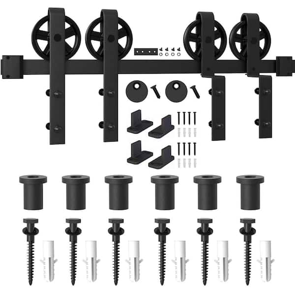WINSOON 9 ft./108 in. Single Track Bypass Barn Door Hardware Double Doors Kit, Heavy-Duty Sliding 1 Track Big Wheel Roller