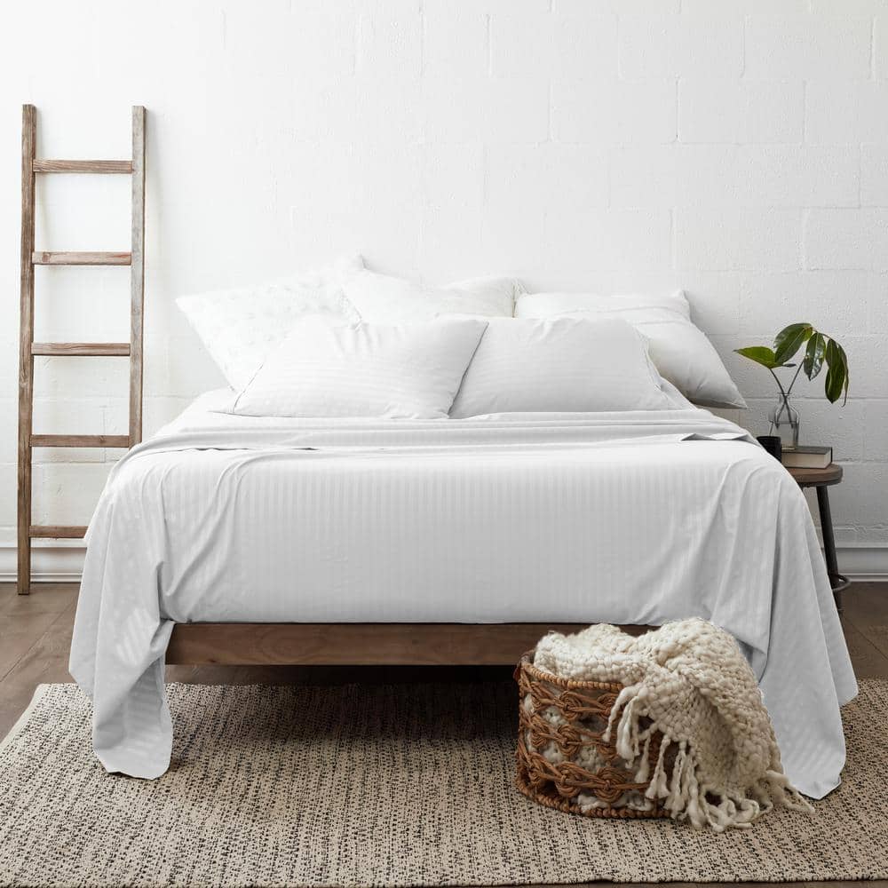 White Twin Double-Brushed Microfiber Stripe Sheet Set