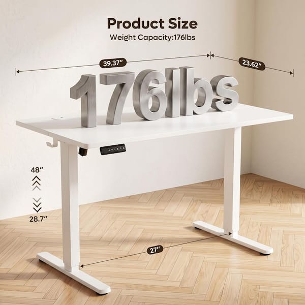 Bestier 39.37 in. Rectangular White Wood Electric Standing Desk