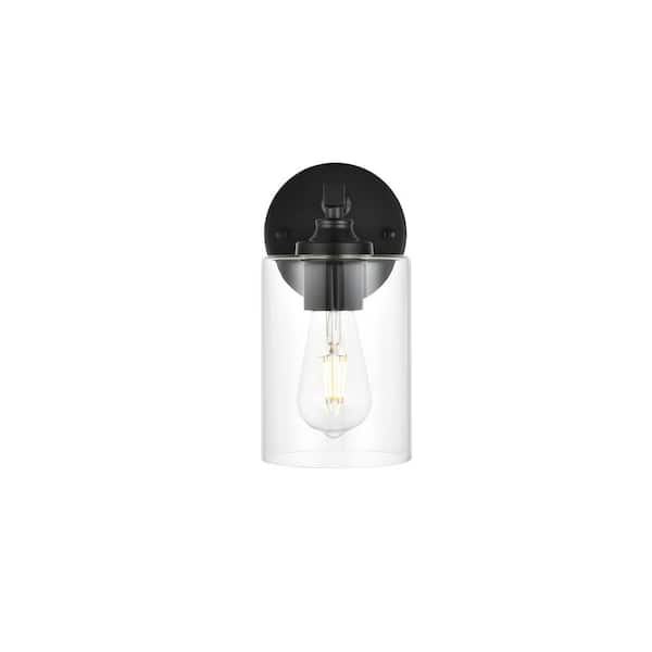 Unbranded Simply Living 5 in. 1-Light Modern Black Vanity Light with Clear Cylinder Shade