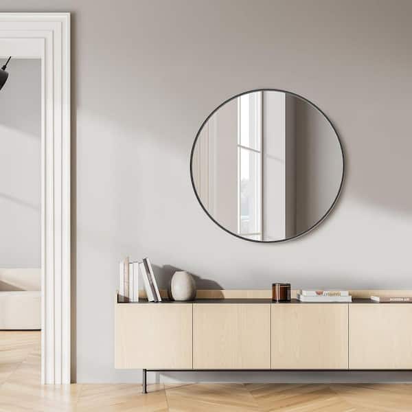 30 in. W x 30 in. H Round Framed Wall for Over Sink, Entryway, Living Room, Bathroom Vanity Mirror in Matter Black