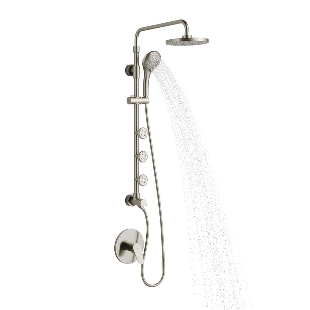 Brushed Nickel Multi-Function Shower System with Adjustable Height