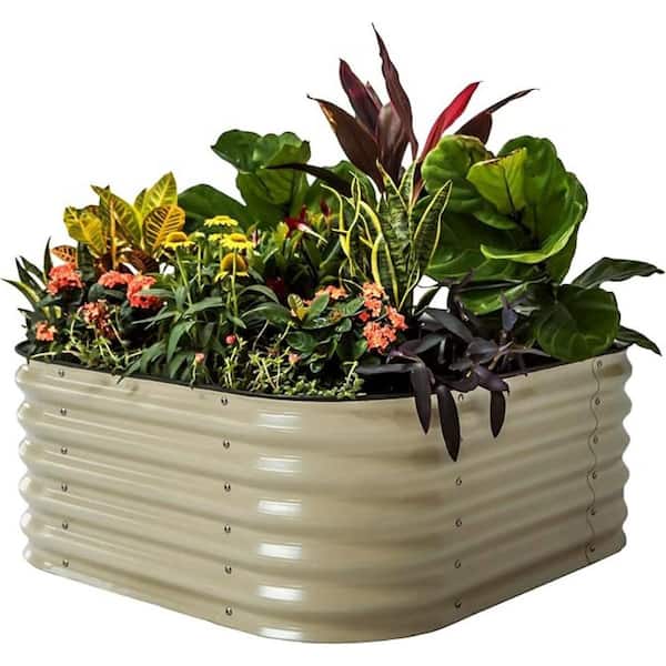 vego garden 17 in. Tall 4 in 1 Modular Metal Raised Gardening Beds Kit Metal Planter Box Pearl White