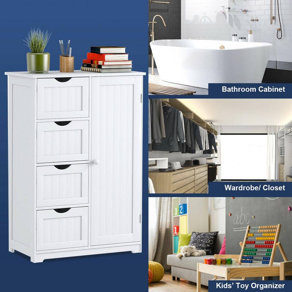 White MDF Bathroom Cabinet with Adjustable Shelving and Drawers