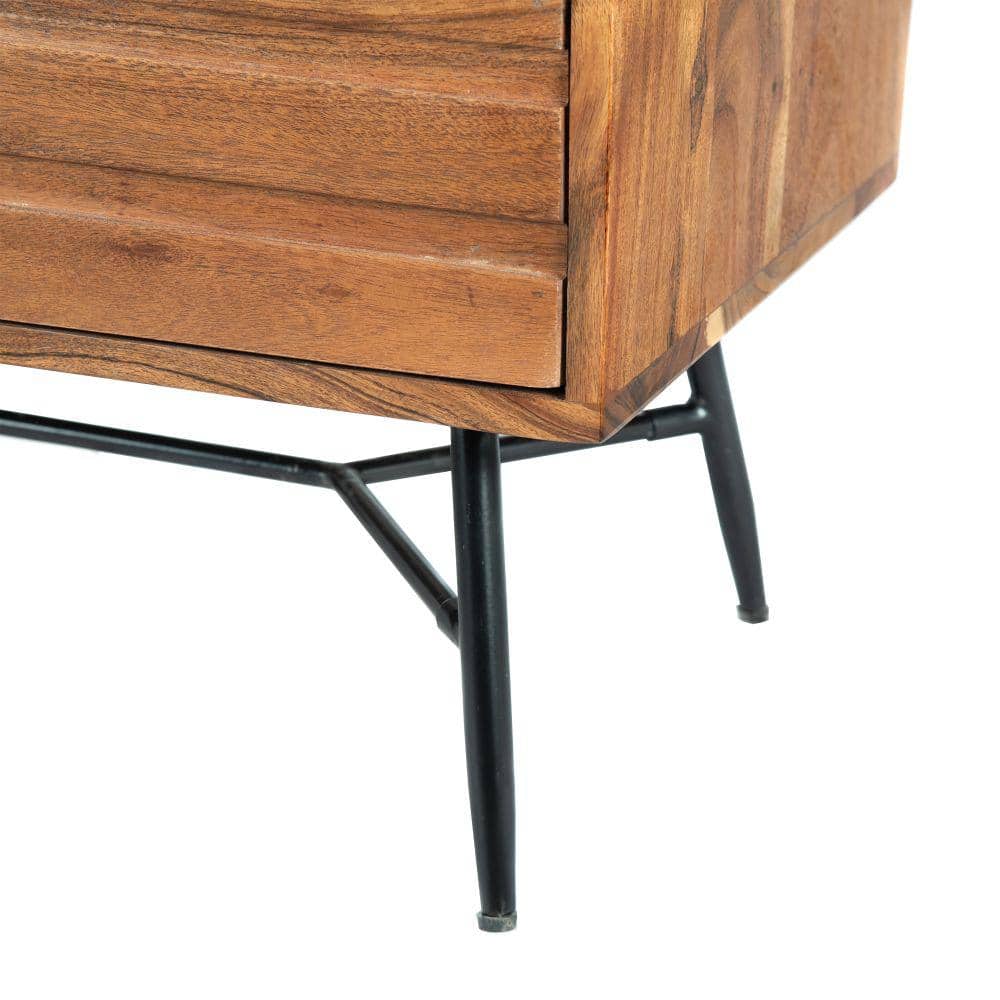 Luxury Acacia Wood 2-Drawer Nightstand with Metal Legs, Black and Brown