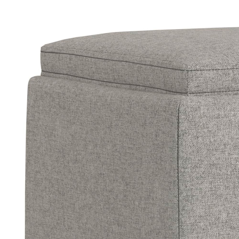 Cloud Grey Polyester Linen Storage Ottoman with Tray