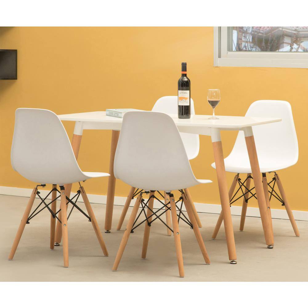 White Plastic Shell Side Chair with Beech Wood Legs