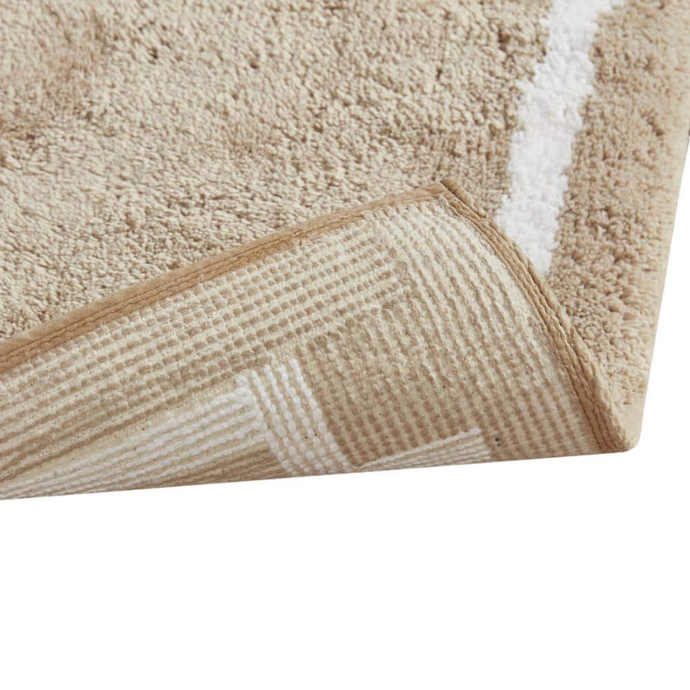 Beige Cotton Tufted Geometric Border Bath Rug