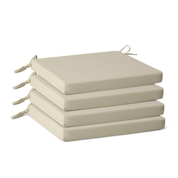 FadingFree (Set of 4) Outdoor Dining Square Patio Chair Seat Cushions with Ties, 16.5 in. x 15.5 in. x 1.5 in., Beige