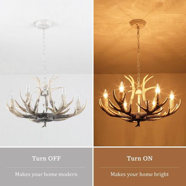 ITOSUI White Antler Chandelier 2 Tier 12 Lights, Farmhouse Rustic Deer Horn Pendant Lighting Classic Candle Style, Vintage Large Faux Antler Hanging Ceiling Light