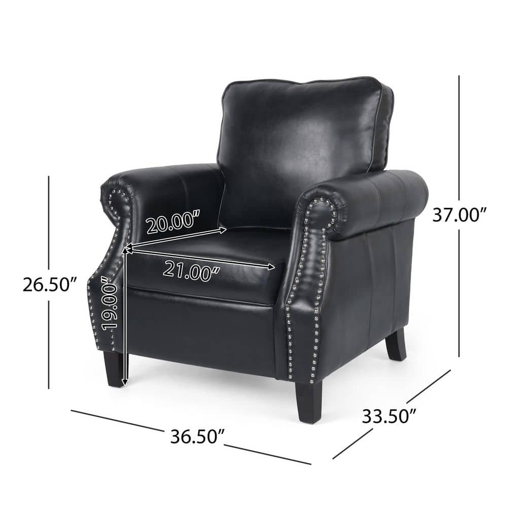 Midnight Black Faux Leather Club Chair with Dark Brown Birch Wood Legs