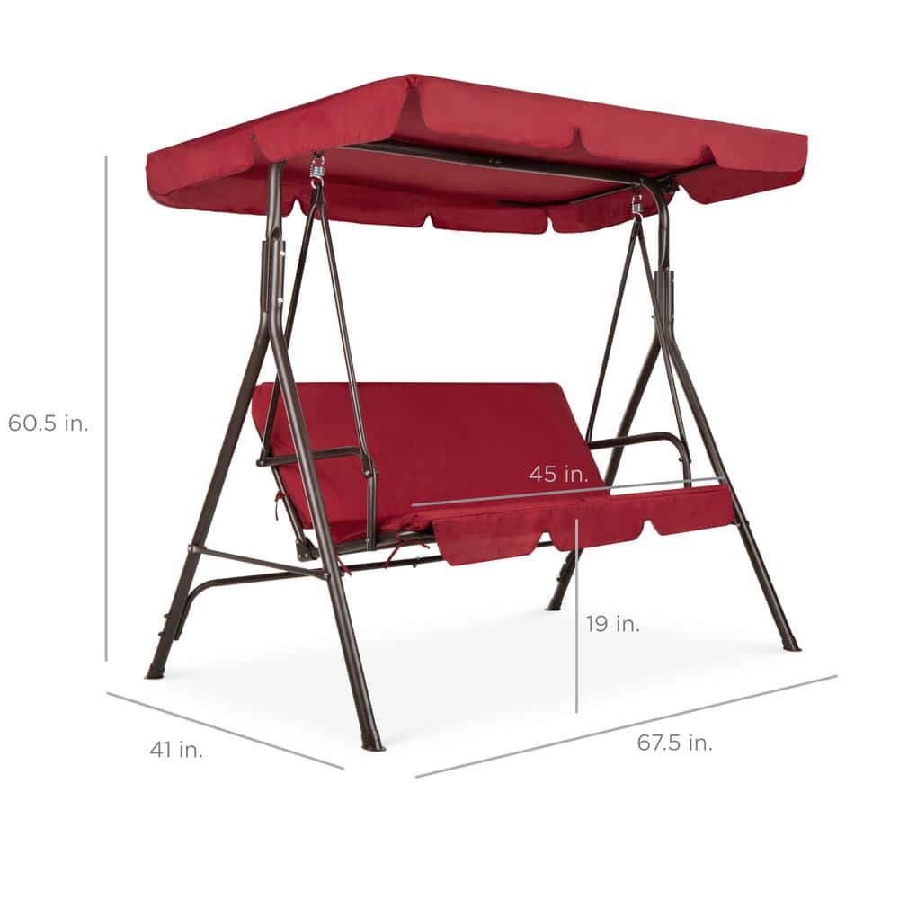 Burgundy Outdoor Convertible Canopy Swing for Two with Removable Cushions