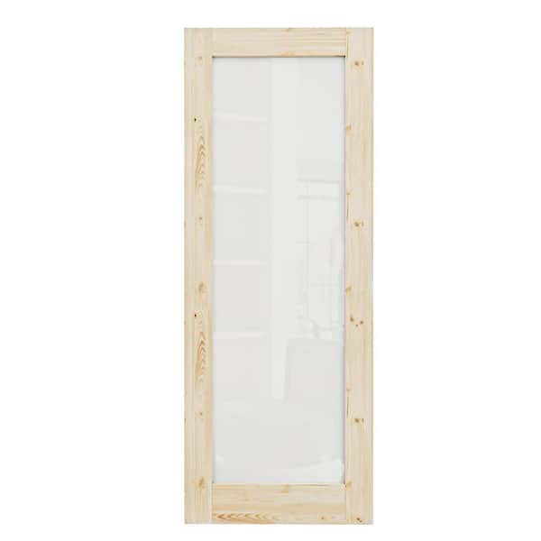 30 in. x 80 in. Unfinished Solid Core Pine Wood 1-Lite Tempered Frosted Glass Interior Door Slab