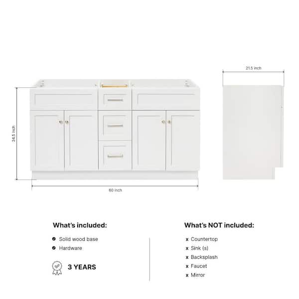 Hamlet 60 in. W x 21.5 in. D x 34.5 in. H . Bath Vanity Cabinet without Top in White