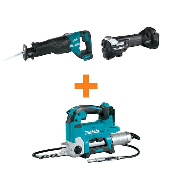 18V LXT Lithium-Ion Brushless Recipro Saw and 18V LXT Brushless Oscillating Multi-Tool with bonus 18V LXT Grease Gun