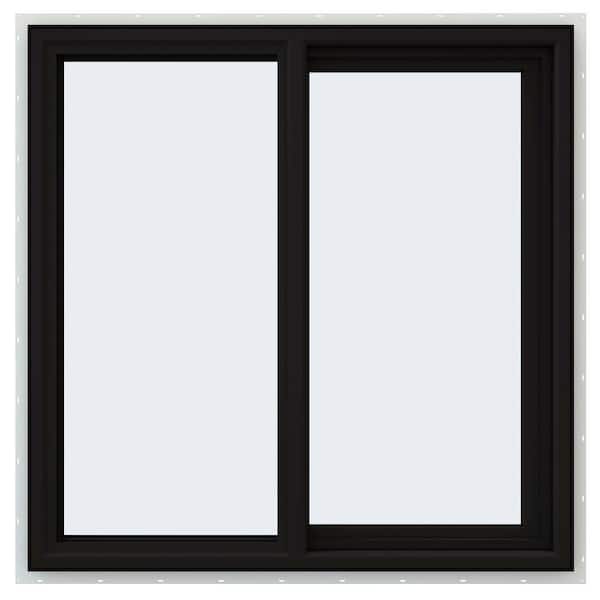 JELD-WEN 36 in. x 36 in. V-4500 Series Black Exterior/White Interior FiniShield Vinyl Right-Handed Sliding Window w/ Mesh Screen