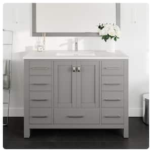 London 48 in. W x 18 in. D x 34 in. H Single Sink Freestanding Bath Vanity in Gray with White Carrara Quartz Top