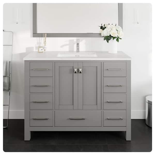 London 48 in. Single Sink Gray Bath Vanity with White Carrara Quartz Top (Assembled)