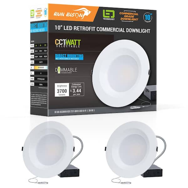RUN BISON 10 in. CCT and Wattage Selectable New Construction or Remodel IC Rated Integrated LED Commercial Downlight(2-Pack)
