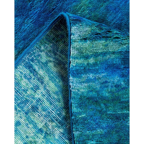 Overdyed Blue 4 ft. x 10 ft. Solid Wool Indoor Runner Rug