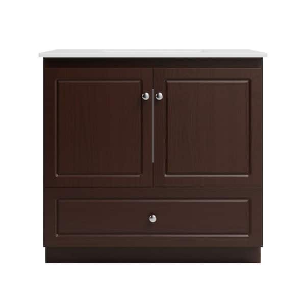 Ultraline 37 in. W x 22 in. D x 35 in. H Vanity with No Side Drawers in Dark Alder with Ceramic Vanity Top in White