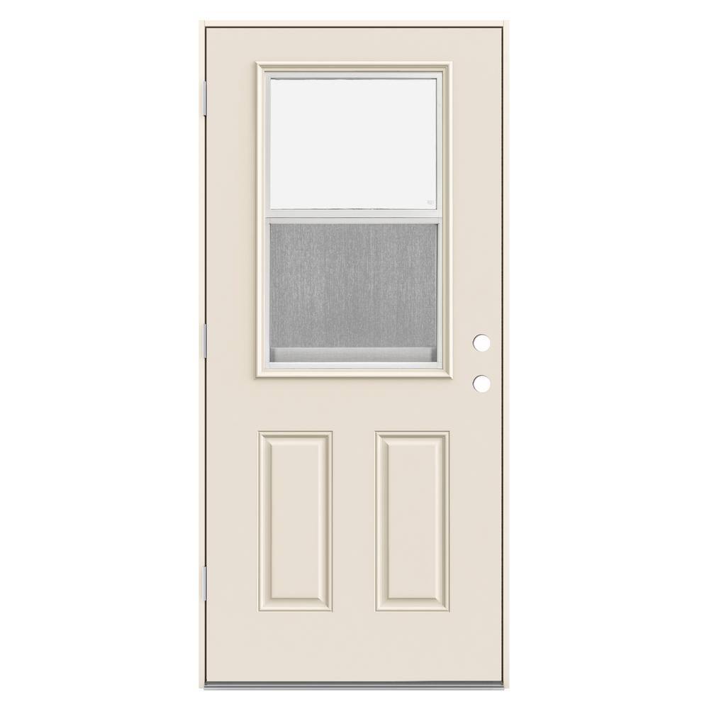 JELD-WEN 32 in. x 80 in. Venting 1/2 Lite Primed Steel Prehung Right ...