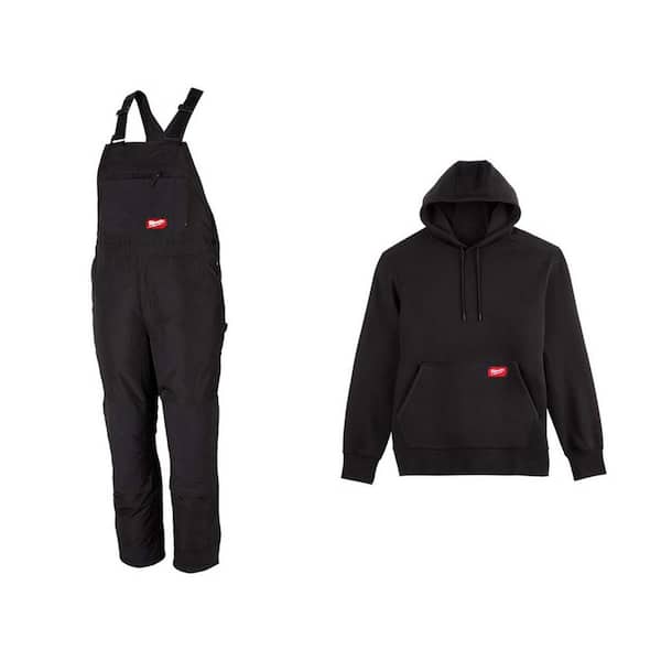 Milwaukee Men's Medium Short Black FREEFLEX Insulated Bib Overalls and Medium Black Mid Weight Hoodie (2-Pack)