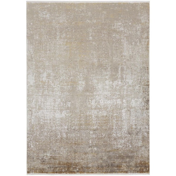 Gold, Ivory 10 ft. x 13 ft. Woven Abstract Viscose Indoor Area Rug