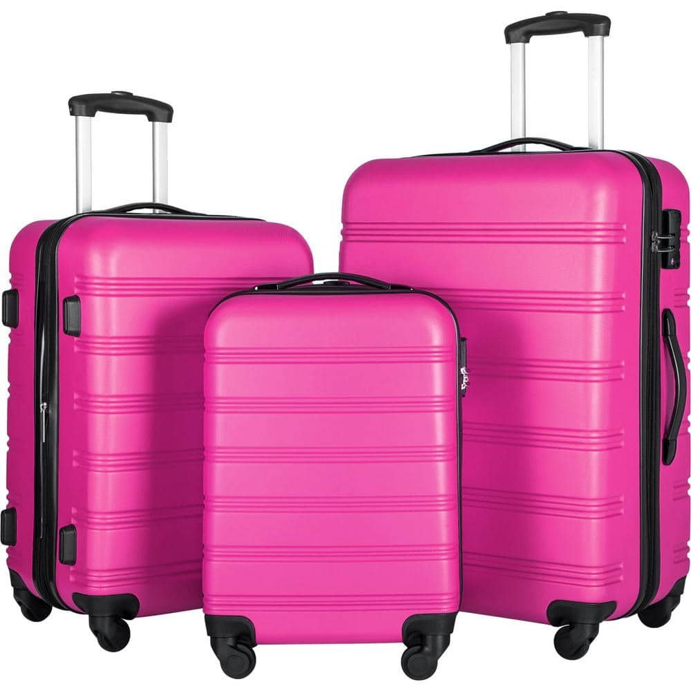 Merax Pink 3-Piece Expandable ABS Hardside Spinner Luggage Set with TSA ...