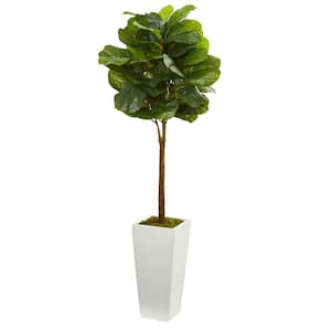 4 in. Fiddle Leaf Artificial Tree in White Tower Planter