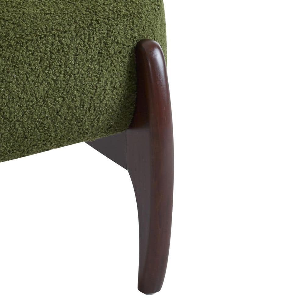 Green Leather Chaise with Solid Wood Frame
