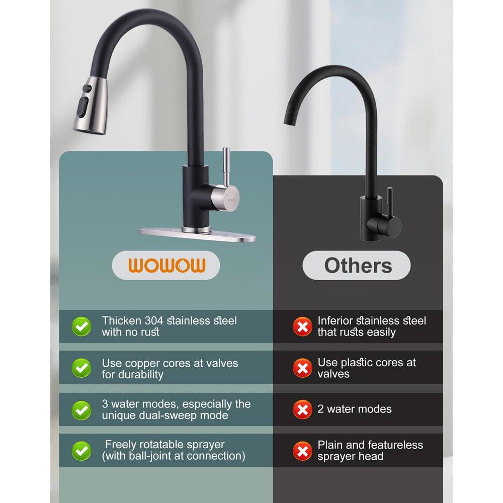 15-Inch Black and Brushed Nickel Pull-Down Kitchen Faucet