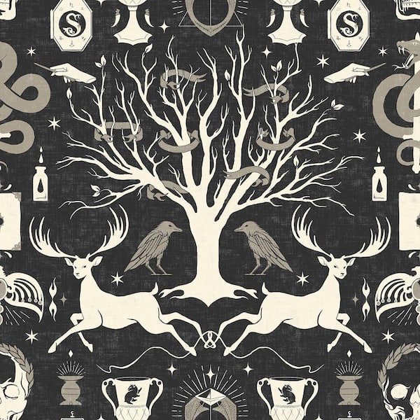 RoomMates Harry Potter Horcrux Black Damask Peel and Stick Wallpaper