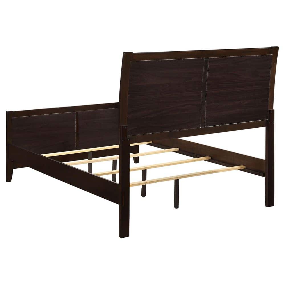 Carlton Queen Upholstered Bed with Drawer in Black Faux Leather and Cappuccino
