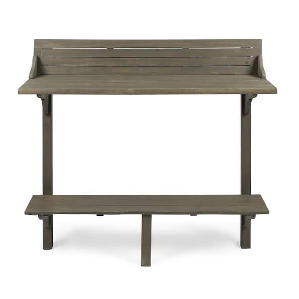 Unbranded Outdoor Side Table 48 in. W Wood Balcony Bar Table Bar Counter Pub Dining Table for Balcony Garden Yard Poolside in Gray