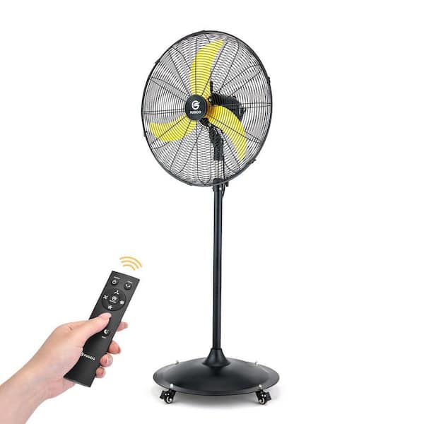 30 in. Oscillating Pedestal Fan in Black with Yellow Blades, All Sealed Brushless DC Motor, Waterproof, Remote