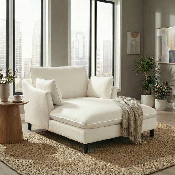 Harper & Bright Designs 51.2 in. Beige Chenille Modern Chaise Lounge ...