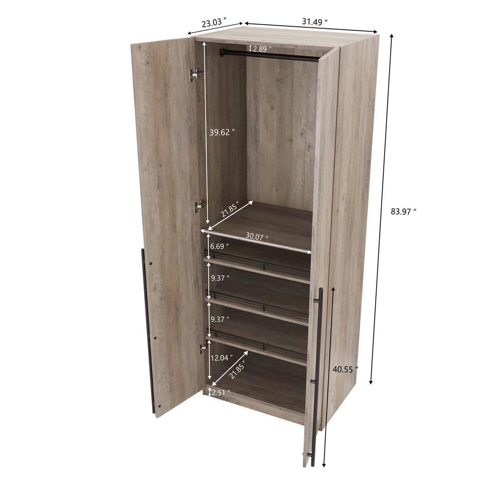 Rustic Grey 4-Door Modular Wardrobe Closet