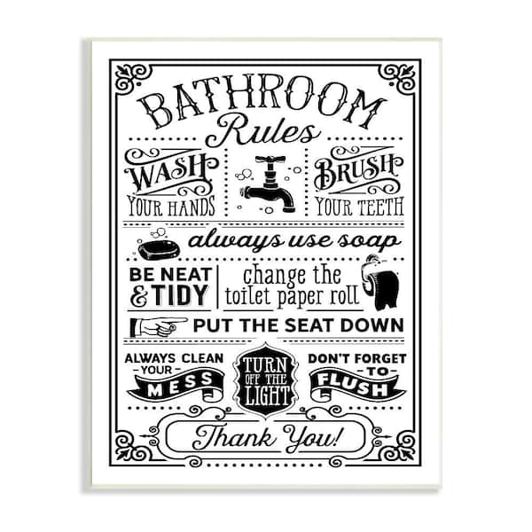Stupell Industries Vintage Bathroom Rules Diagram List by Lettered and Lined 1-Piece Unframed Abstract Graphic Art Print 19 in. x 13 in.